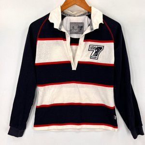 Vintage Kukri Boys Casual Multicolor USA Sevens Rugby Striped Polo Size 10"